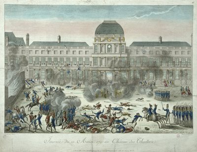 Chateau des Tuileries, 10. August 1792, graviert von Jourdan von G. Texier